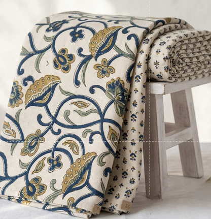 Premium Cotton Hand Block Printed Fabric – Ajrak Floral (44" Width)