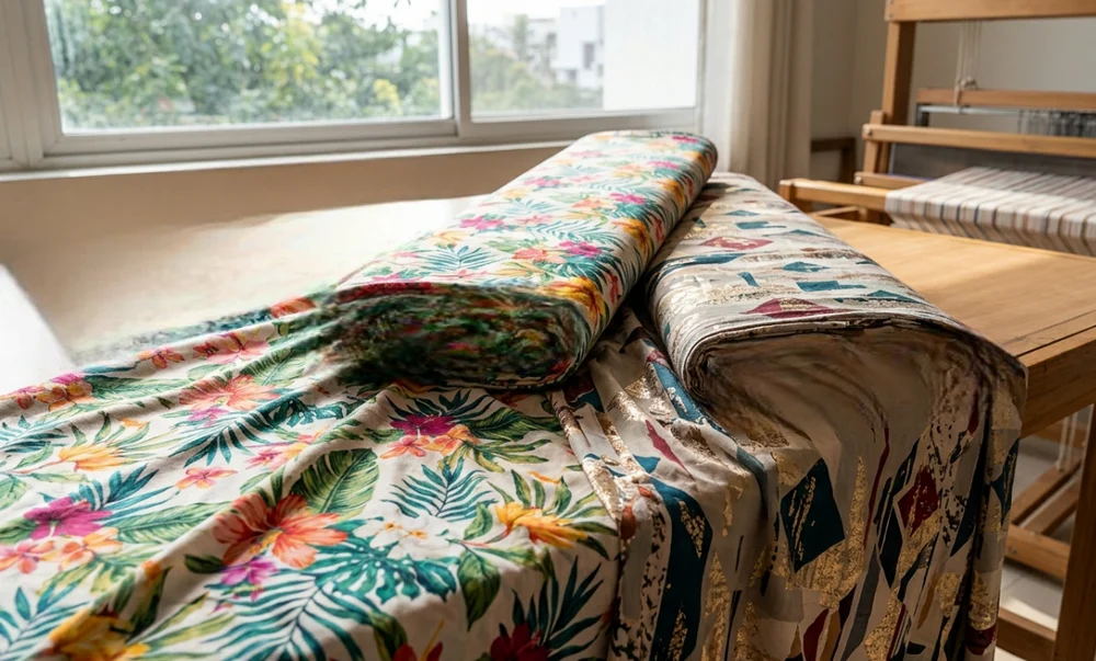 Premium Cotton Rayon Printed Fabric – Hand Block Print (100 GSM, 58" Width)