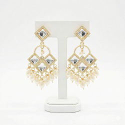 Traditional Geometric Kundan & Pearl Drop Dangler Earrings