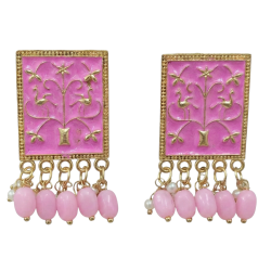 Baby Pink Meenakari Gold Plated Pearl Drop Earrings for Women | Traditional Ethnic Dangle Earrings