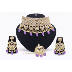 Gold Plated Kundan Choker Necklace Set with Beads Traditional Bridal Jewellery Set