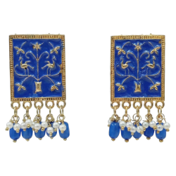 Blue Meenakari Gold Plated Pearl Drop Earrings for Women | Traditional Ethnic Dangle Earrings