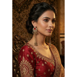 Royal Red Stone Gold-Plated Long Tassel Earrings with Cascading Ghungroo Bells