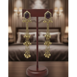 Wine Hexagonal Stone Gold Tassel Drop Earrings - Elegant Statement Jewelry