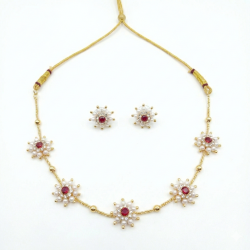 Traditional Maroon Lotus Meenakari Gold-Plated Choker Set with Pearl Drops
