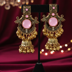 Vintage Rose Pink & Antique Gold Jhumka Earrings