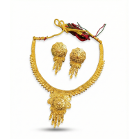 Gold-Toned Traditional Filigree Necklace Set with Floral Circular Pendant and Matching Latkan Earrings Zaveri Haldi Aesthetic Layered Butterfly Silk Thread Women Jwelleries Western Girls