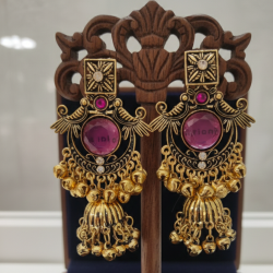Royal Wine Antique Gold Chandbali Jhumka Earrings