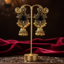 Royal Emerald Black & Gold Jhumka Earrings - Antique Finish