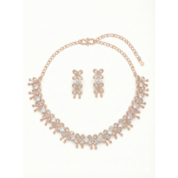 Rose Gold Floral Crystal Necklace and Earrings Set