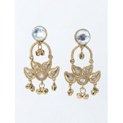 Traditional Gold-Plated Kundan Style Chandelier Earrings with Ghungroo