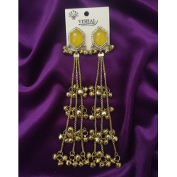 Yellow Hexagonal Stone Gold Tassel Drop Earrings - Elegant Statement Jewelry