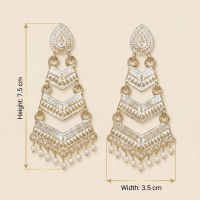 White Meenakari Gold Plated Layered Drop Earrings with Pearl Hanging
