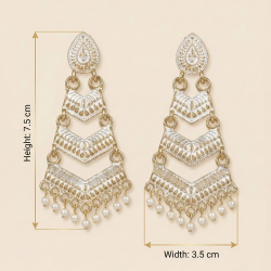 White Meenakari Gold Plated Layered Drop Earrings with Pearl Hanging