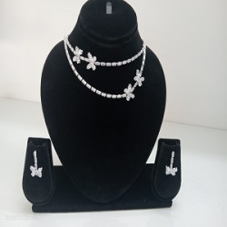 American Diamond Floral Necklace Set with Earrings – Silver
