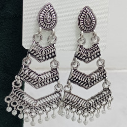 Oxidized Silver Traditional Chandelier Earrings for Women