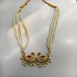 Traditional Pearl Necklace with Peacock Pendant for Women