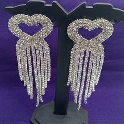 Silver Heart Crystal Tassel Earrings for Women | Long Party & Wedding Wear Earrings