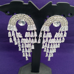 Silver Arched Crystal Chandelier Earrings for Women | Premium Party & Wedding Jewelry