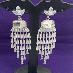 Silver Rhinestone Fringe Dangle Chandelier Earrings For Women | Luxury Party & Wedding Wear Jewelry