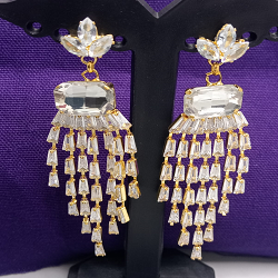 Gold Crystal Chandelier Earrings for Women | Luxury Party & Wedding Wear Jewelry