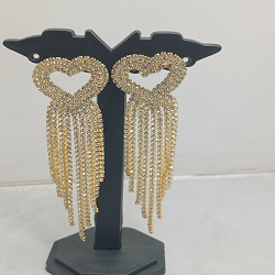 Gold Heart Crystal Tassel Earrings for Women | Long Party & Wedding Wear Earrings