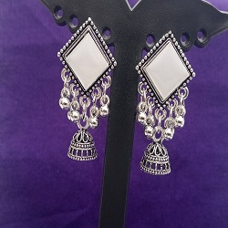 Oxidised Silver Square Stone Jhumka Earrings for Women | Ethnic Indian Jewelry