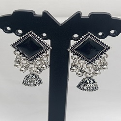 Oxidised Silver Square Stone Jhumka Earrings for Women | Ethnic Indian Jewelry