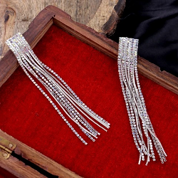 silver-toned rhinestone tassel drop earrings Long Earrings for Women | Party Wear Statement Earrings
