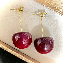 Cherry Red Stone Drop Earrings for Women | Gold Plated Minimal Earrings
