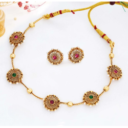 Elegant Antique Gold Floral Station Necklace & Earring Set