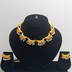 Traditional Gold Plated Temple Necklace Set with Pearl Drops & Matching Earrings