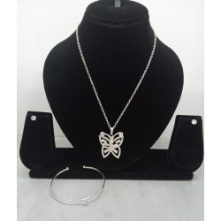 Silver Butterfly Pendant Necklace Set with Earrings & Bracelet