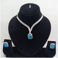 Sky Blue Stone Diamond-Style Necklace Set with Matching Earrings