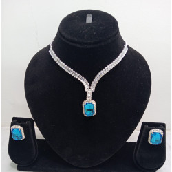 Sky Blue Stone Diamond-Style Necklace Set with Matching Earrings