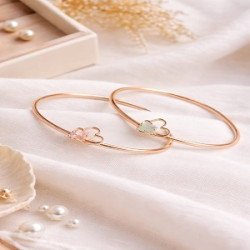 Minimal Flower Charm Open Cuff Bracelet for Women Rose Gold Finish