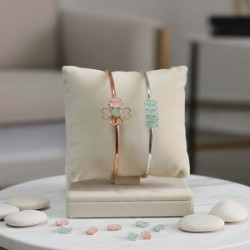 Elegant Flower Stone Open Cuff Bracelet for Women – Rose Gold & Silver Finish