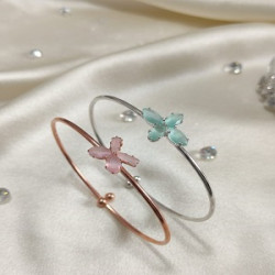 Elegant Flower Stone Open Cuff Bracelet for Women Rose Gold & Silver Finish
