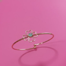 Elegant Floral Gold-Tone Adjustable Bracelet with Blue Stone