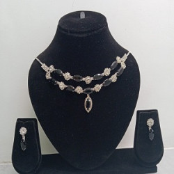 Black Silver Plated American Diamond Necklace Set for Women – Party Wear Jewellery