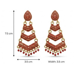 Red Meenakari Gold Plated Layered Drop Earrings with Pearl Hanging