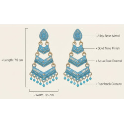 Blue Meenakari Gold Plated Layered Drop Earrings with Pearl Hanging