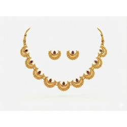 Traditional Maharashtrian Chandrakor Rubu Red Stone Necklace Set - Gold Plated