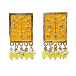 Yellow Meenakari Gold Plated Pearl Drop Earrings for Women | Traditional Ethnic Dangle Earrings